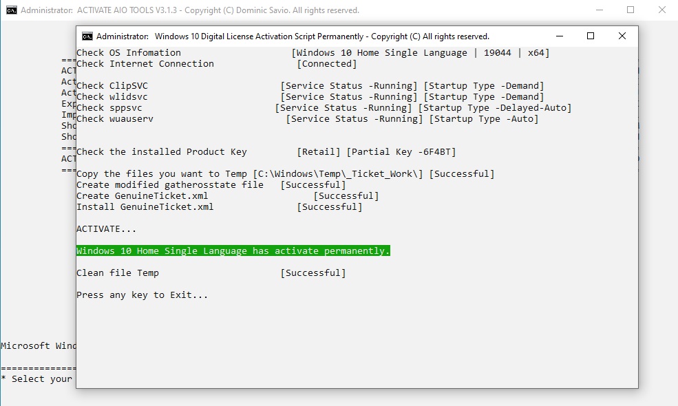AIO Tools activate window success