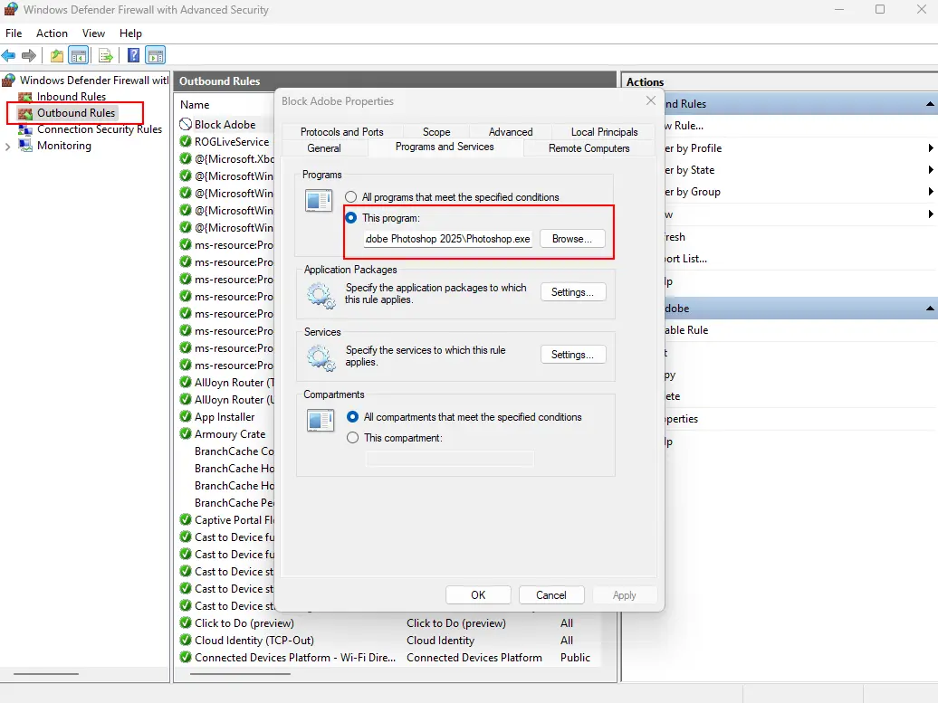 Create a rule (firewall rule) to block the Adobe host
