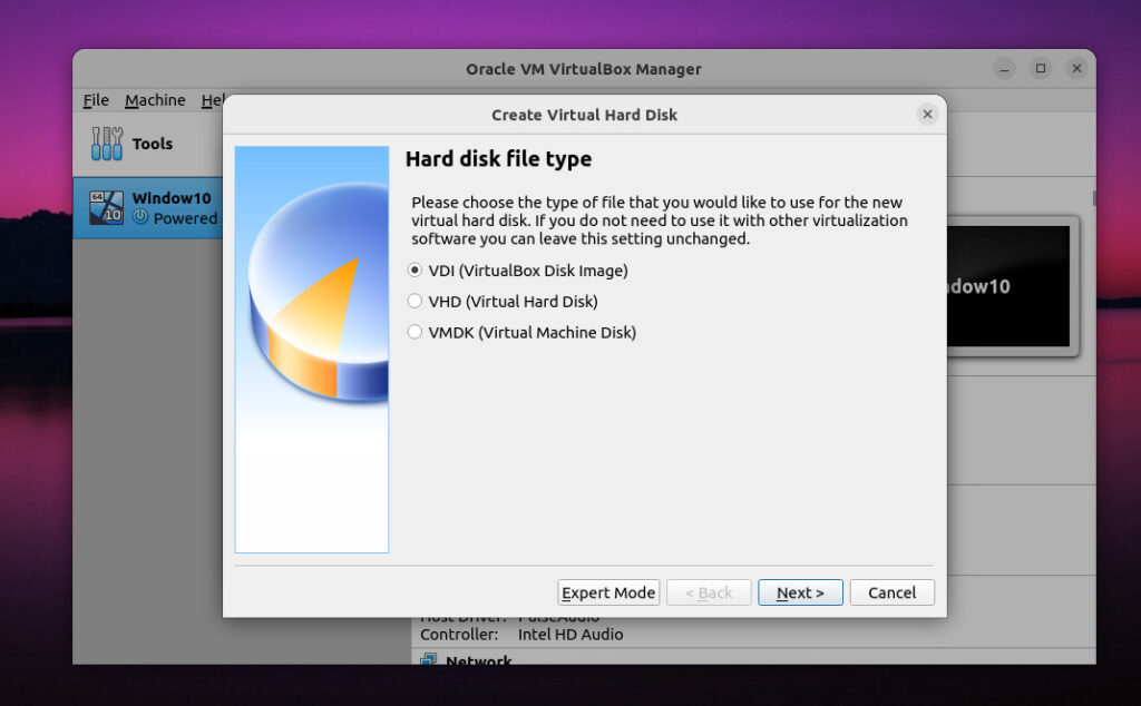 Create hard disk VDI