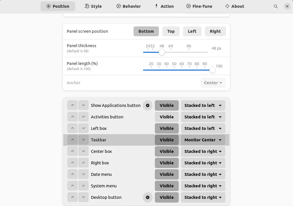 Customize Dash panel