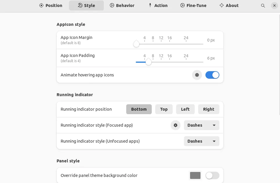 Customize Dash panel