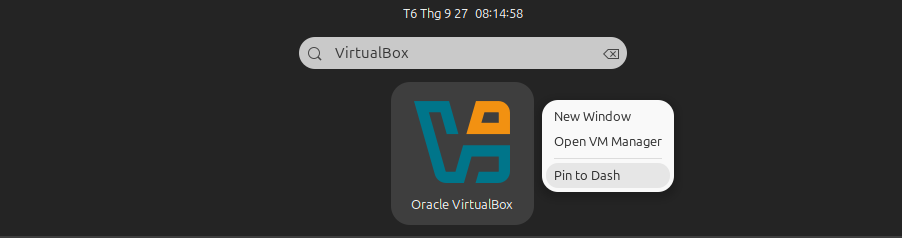 Open and Add VirtualBox staskbar