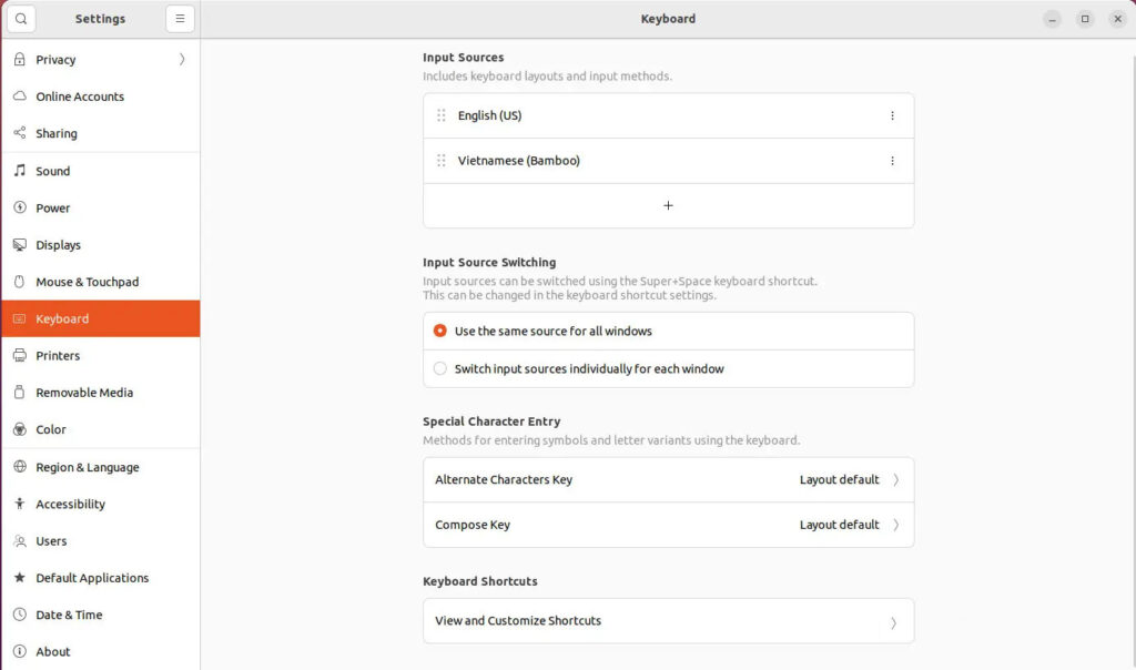 Keyboard Settings Ubuntu