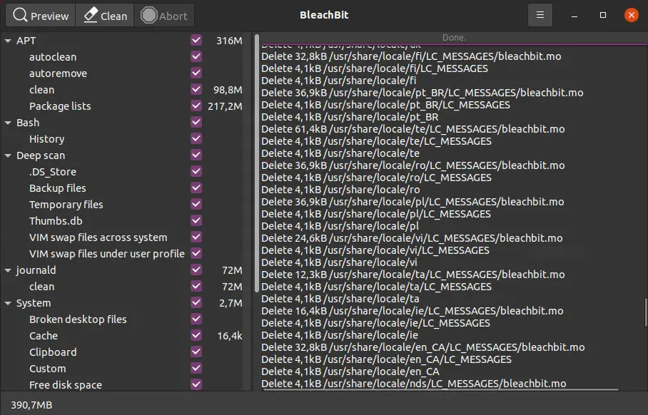 BleachBit cleaning the system