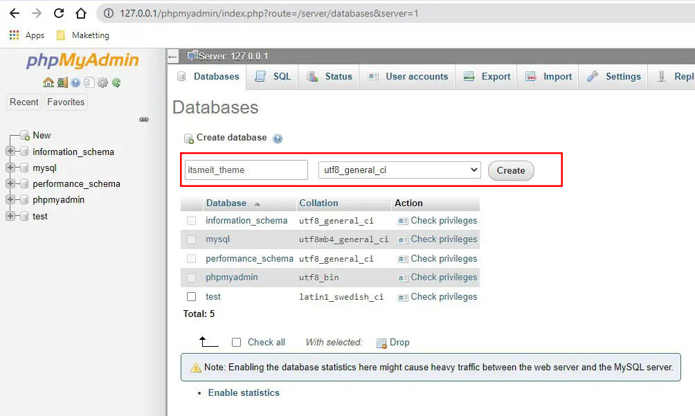 Create a Database in phpMyAdmin
