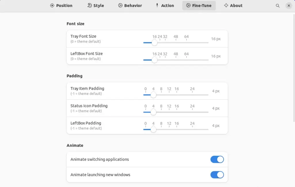 Customize Dash panel