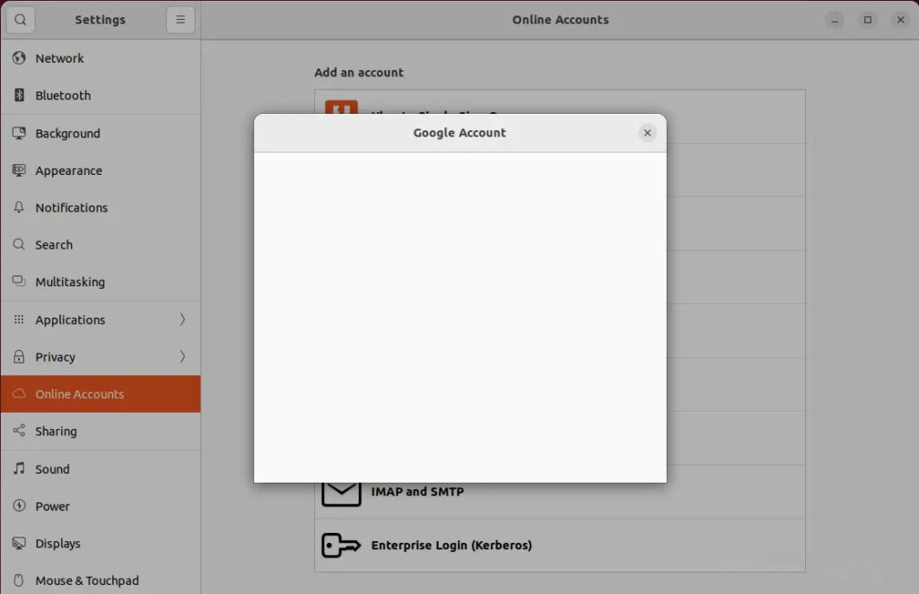 White screen error when logging into GNOME Online Accounts