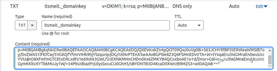 Add the TXT record to the DNS configuration.