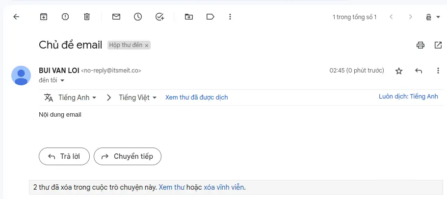 Screenshot of successfully receiving an email