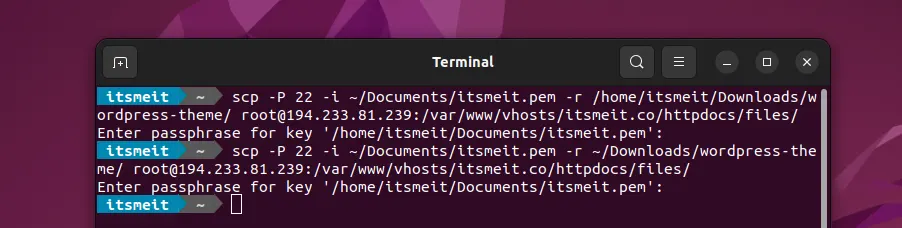 Transfer of the directory to the VPS completed
