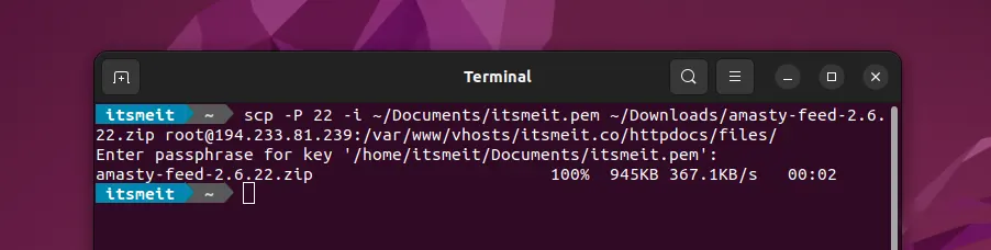 transfers data using ssh key and port 22