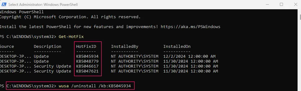 PowerShel unistall-windows update