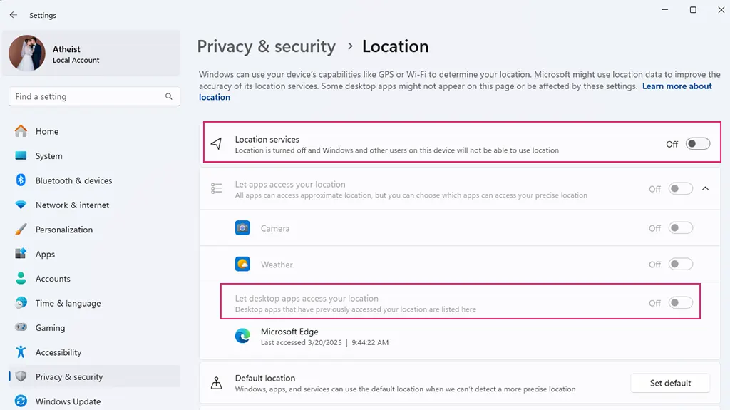 Disable Location Services Windows 11