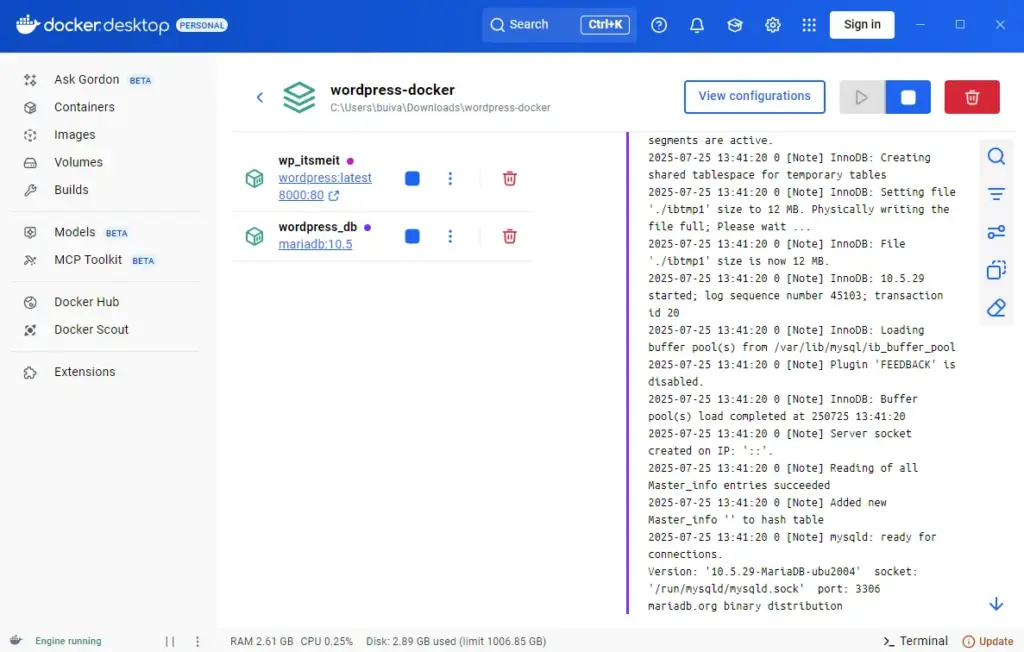 Docker Desktop WordPress