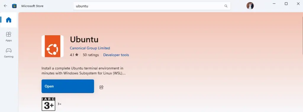 install Ubuntu on Microsoft Store